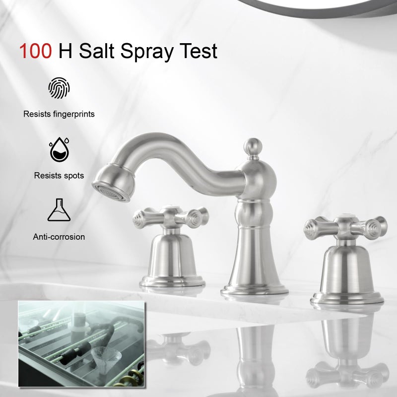 RKF Bathroom Faucets for Sink 3 Hole Brushed Nickel 8 inch Widespread Bathroom Sink Faucet with Drain 2 Handles Cross Knobs Faucet Bathroom Vanity Faucet Basin Mixer Tap CWF033-GBN - Image 4
